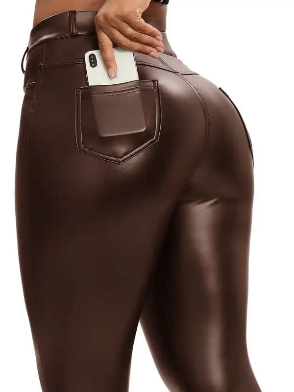 Pantalon cuir brun casual - S legging