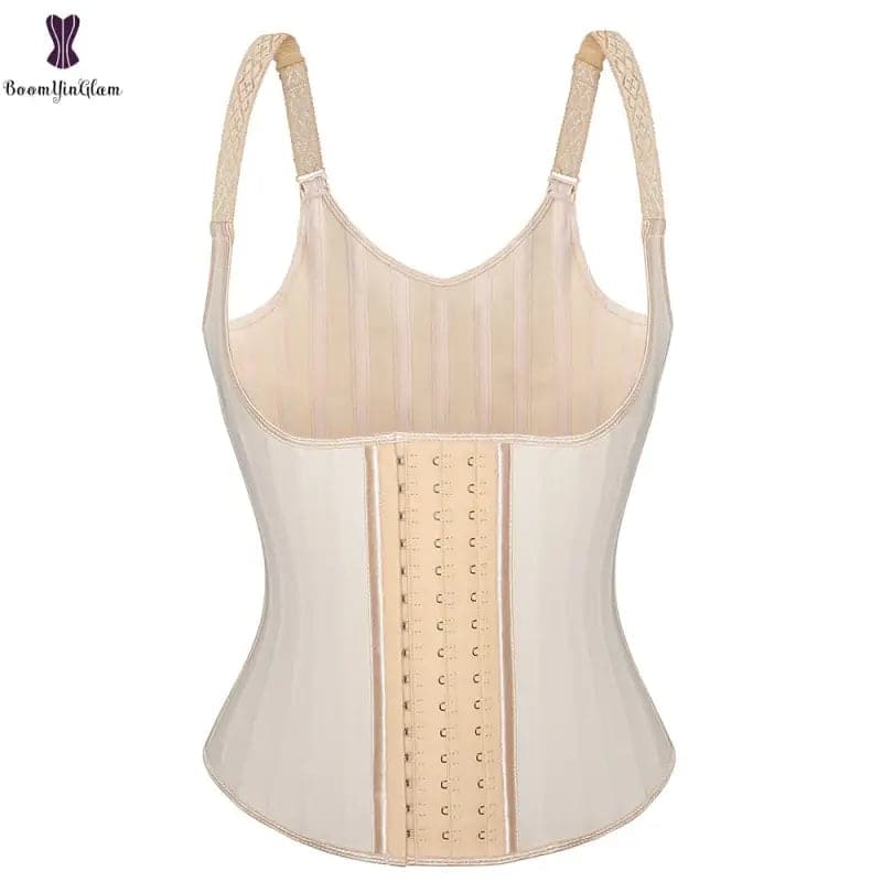 Corset beige avec bretelles réglables et fermetures auto-agrippantes.