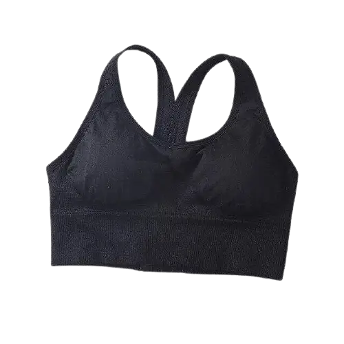 Soutien-gorge de sport noir avec bretelles dos nageur.