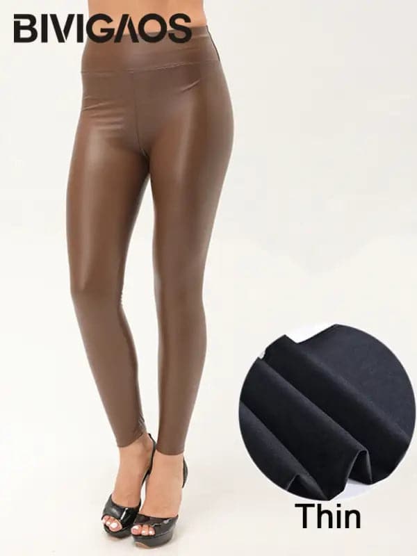 Leggings cuir brun femme - S legging