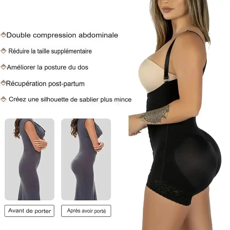 Sous-vêtements de compression noirs conçus pour affiner la taille et mettre en valeur les contours du corps.