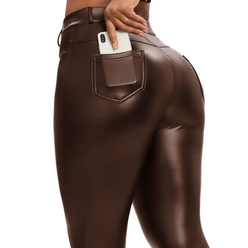 Pantalon cuir brun casual - legging