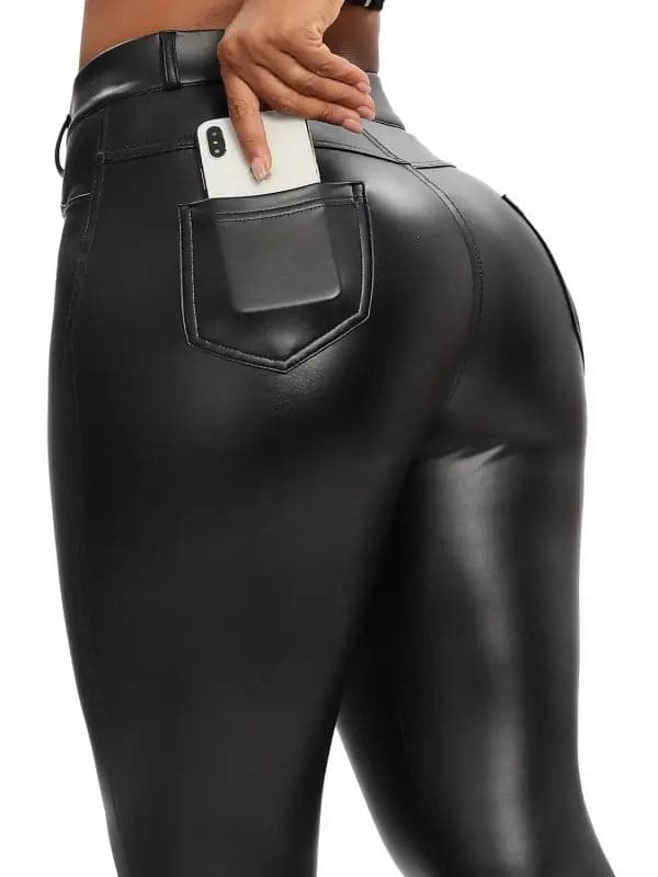 Pantalon cuir noir près du corp - S legging